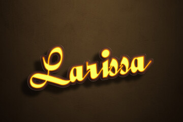 Yellow Neon Light Text Effect of name Larissa on Golden background.