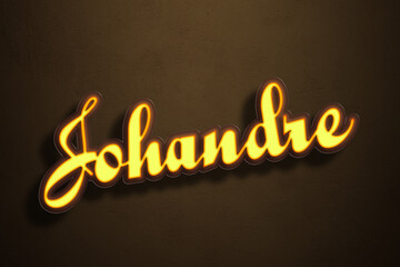 Obraz premium Yellow Neon Light Text Effect of name Johandre on Golden background.
