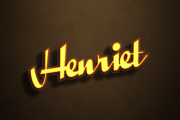 Yellow Neon Light Text Effect of name Henriet on Golden background.