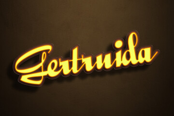 Yellow Neon Light Text Effect of name Gertruida on Golden background.
