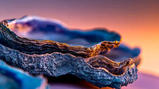 Close-up of layered, colorful seashells