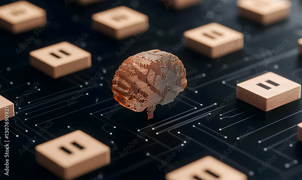 Poster abstract concept of artificial intelligence with brain and circuit board