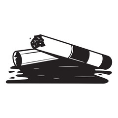 Broken cigarette on spilled liquid