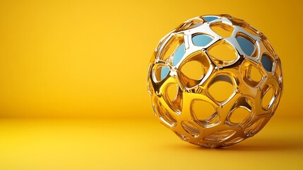 Naklejka premium Golden Abstract Sphere Bright Yellow Background. AI Generated