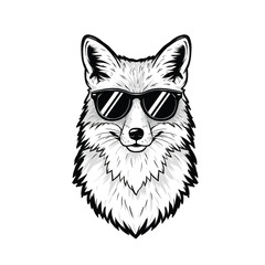Cool Fox with Sunglasses - Funny Black and White Vector Cartoon