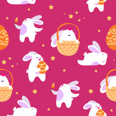 Cartoon easter bunny pattern. Happy easter. Vector illustration.
