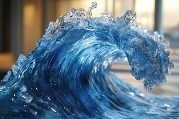A stunning, translucent blue wave frozen in time, showcasing its dynamic energy and intricate details.