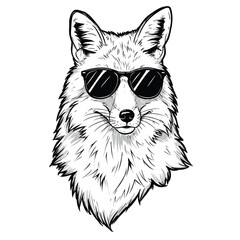 Cool Fox with Sunglasses - Funny Black and White Vector Cartoon