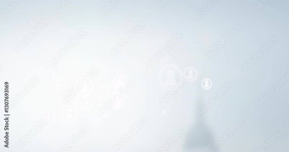Poster connected user icons forming abstract network on light background with animation