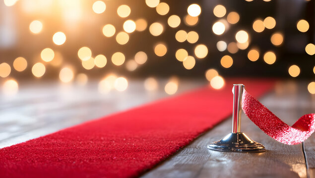 Red carpet entrance, award ceremony, spotlight background, celebration event; ideal for event promotion