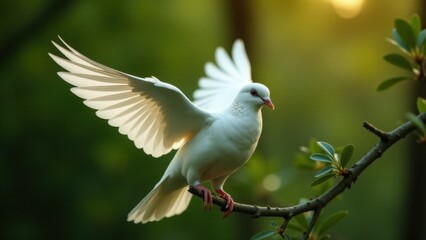 Obraz premium Uplift palm sunday spirit in this bright dove with branch gracefully spreading hope
