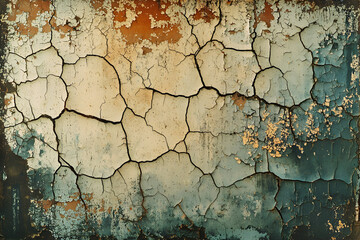 Obraz premium Old wall with cracked paint and faded colors creates a distressed look of age and beauty in an abandoned space