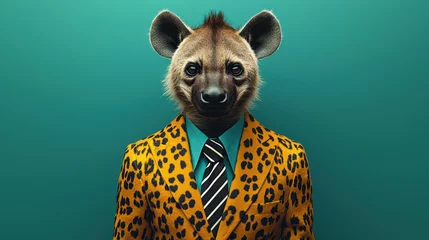 Fototapete Rund Chic hyena a surreal portrait in stylish anthropomorphic fashion © Krzysztof
