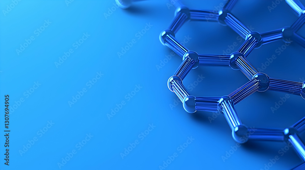 Poster blue abstract molecular structure with hexagonal patterns in focus