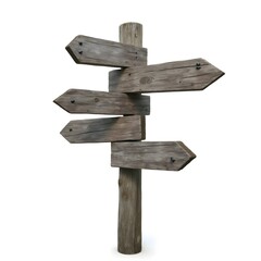 Fototapeta premium Weathered Wooden Signpost with Rustic Directional Arrows and Aged Gray Wood Texture