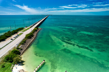 The old Aquaduct at the beginning of the Long Key Historic Bridge Trailhead in the Florida Keys between Long Key and Duck Key is a tourist and travelers paradise
