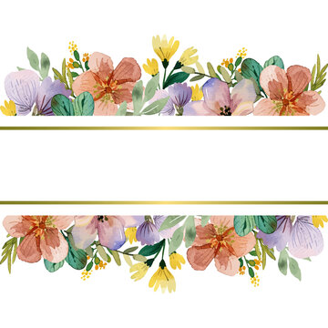 Watercolor Floral Background on a transparent with Wildflowers and Leaves Hand Painted Botanical Border