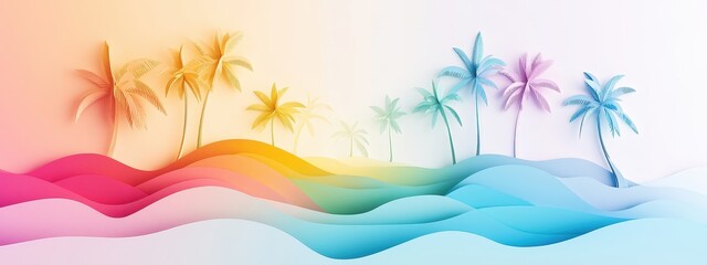 paper background summer leaf palm art tropic beach spring abstract. plant paper background summer hawaii pattern origami flower illustration white pastel jungle tree floral texture wallpaper cut 3D