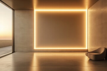 Fototapeta premium Modern interior design featuring smooth matte background and built-in LED light display