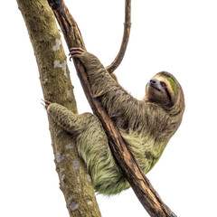Three-toed Sloth on Branch, Isolated on Transparent Background, Wildlife Photography, Animal Portrait, Sloth, Transparent Background, Wildlife