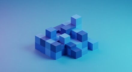 Obraz premium 3D Blue Abstract Cubes Design - Abstract 3D of blue cubes, symbolizing growth, innovation, structure, connection, and complexity