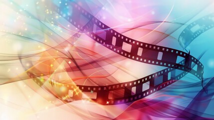 Background with movie film on abstract colored background, perfect for film industry related cover art, film festival advertising or movie website design.