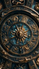 Obraz premium Ancient astrological compass with zodiac symbols, perfect for historical and mystical projects related to astrology and ancient sciences.