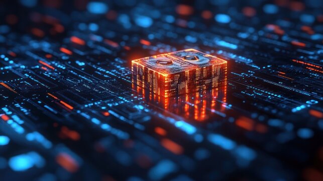 Digital Currency Cube on Circuit Board