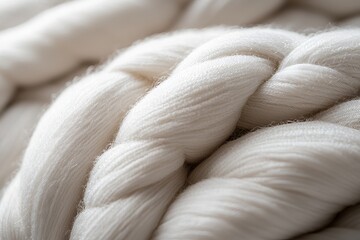 A close-up view of yarn textures provides a detailed look at the intricate patterns formed by twisted and interwoven strands