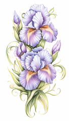 Elegant Iris Bouquet Watercolor floral design, perfect for cards, prints, or fabric