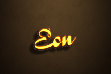 Yellow Neon Light Text Effect of name Eon on Golden background.