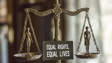 Symbolic scales with female figures representing gender equality