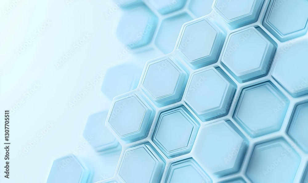 Poster abstract blue hexagonal pattern with soft lighting and depth