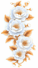 Elegant White & Gold Flowers Vertical design, isolated on white, ideal for home decor or textile prints