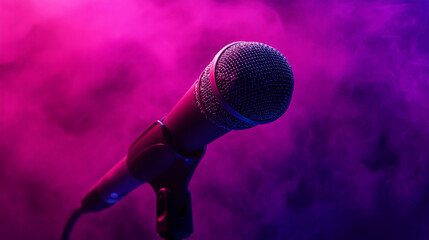 Sleek microphone with energetic hot pink and royal purple accents, combining modern aesthetics with vibrant performance appeal.