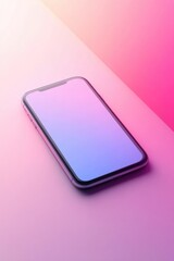 Modern smartphone on gradient surface with pink and blue tones, mockup, advertisement, blank