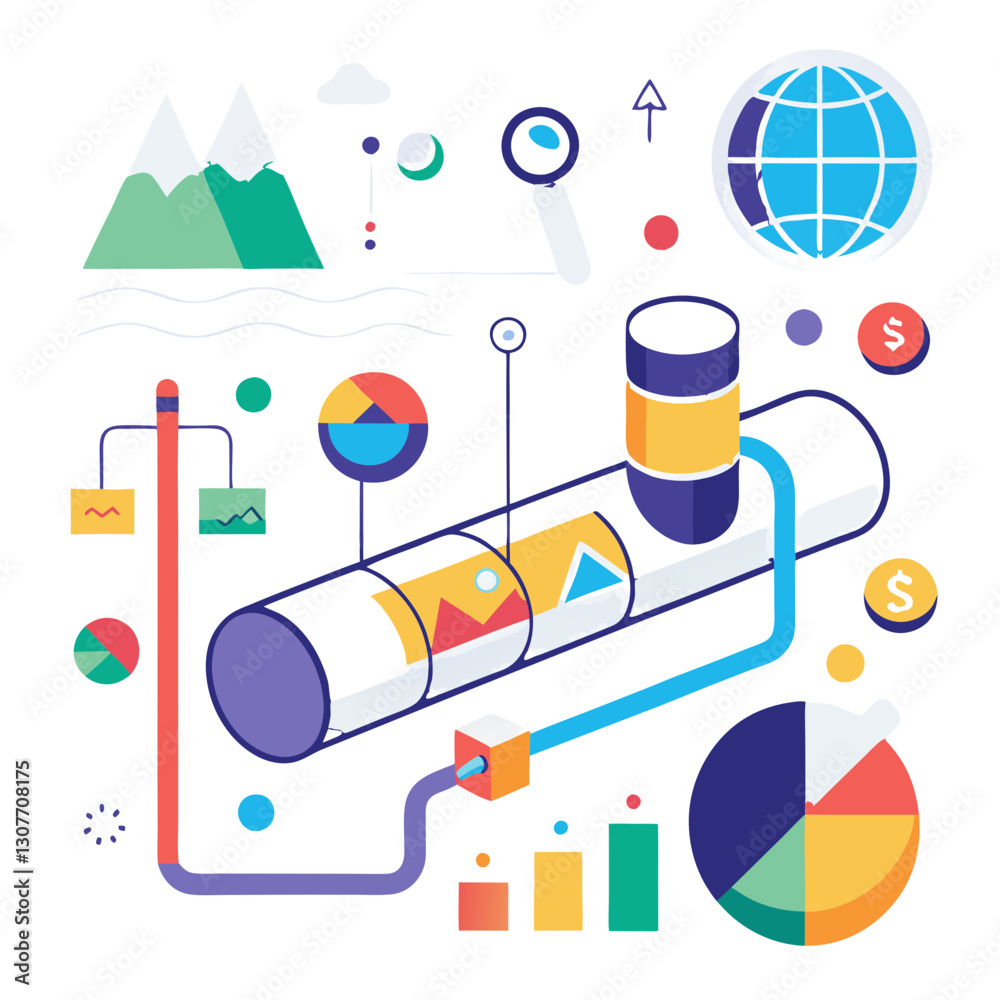 Poster raw data flows through a pipeline, undergoing transformation into clear visual representations. this