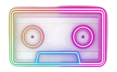 Obraz premium PNG Neon glowing cassette tape illustration colorful design.