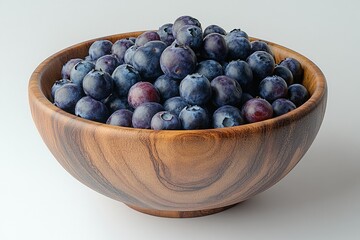 A wooden bowl brimming with fresh, ripe blueberries, ready to enjoy.