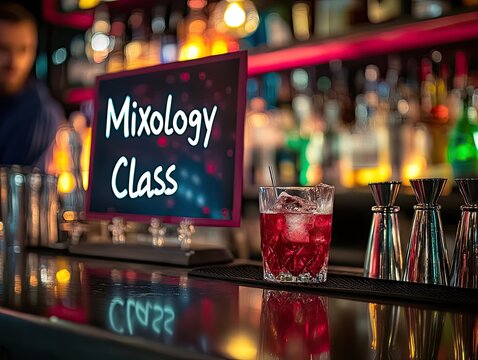 "Mixology Class" at a local bar sign