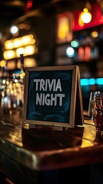 Bar table with chalkboard sign "TRIVIA NIGHT"