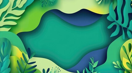 Abstract nature-themed paper cutout with green leaf layers and organic shapes