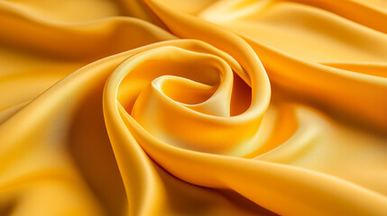 Fototapeta premium Elegant Close-Up of Yellow Satin Fabric With Flowing Textures and Folds