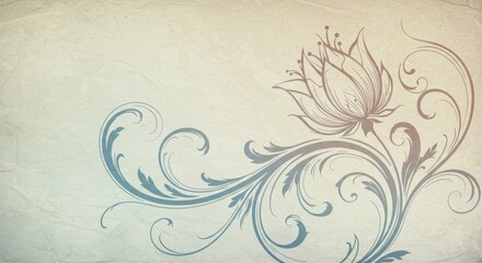 Elegant Floral Design on Vintage Paper - Delicate floral illustration with swirling vines and a single blossom, set against a textured beige background. Perfect for invitations, stationery