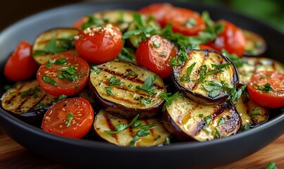 Grilled Vegetables with Fresh Herbs in a Rustic Bowl for Healthy Eating