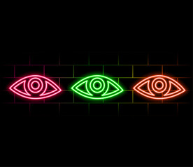 Eye Neon Sign. Vector Illustration of Medical Human Health Objects..green