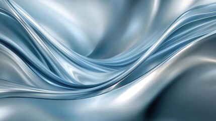 Abstract metallic waves with fluid curves and shiny silver texture