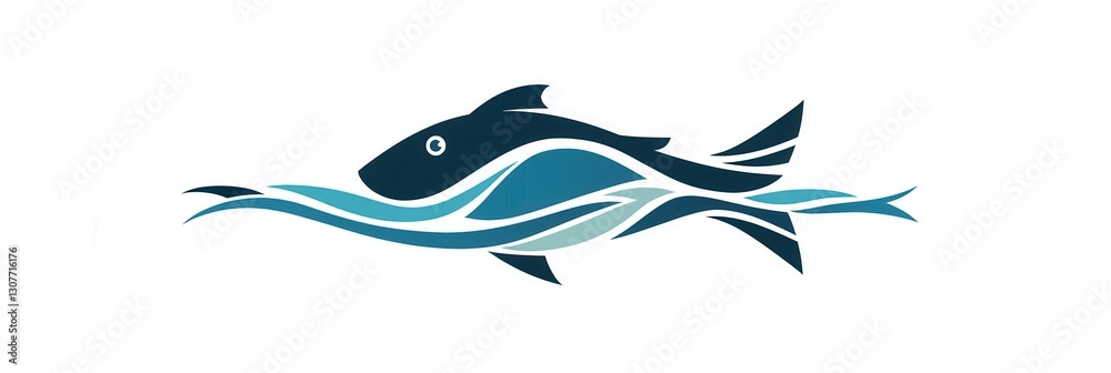 Leinwandbilder abstract fish logo featuring wave patterns and a minimalist aquatic theme in cool blue tones for a m