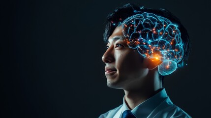 Fototapeta premium A digital brain with an electronic glow. A cutting-edge medical marvel that shows how the future of technology will be used to take care of our health. 