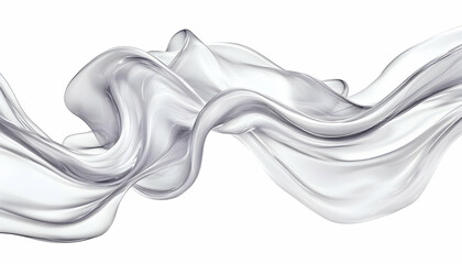 Flowing silver fabric, white background; elegant design, website banner or print